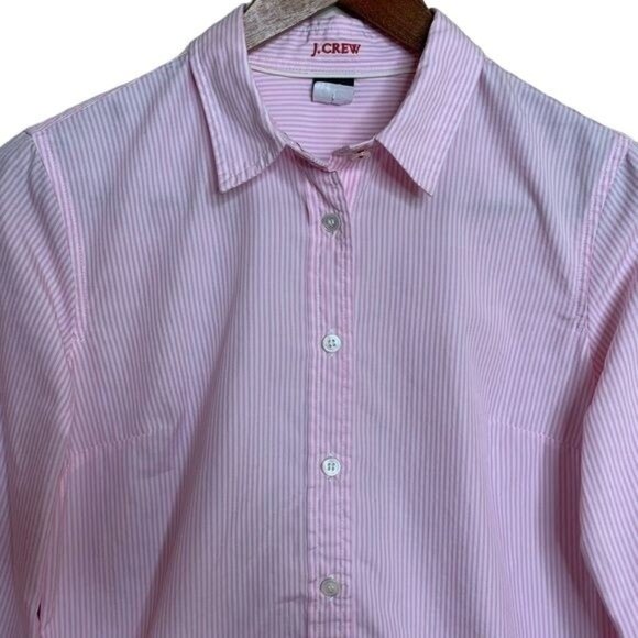 J. Crew Blouse Kathryn Slim-Fit Pinstripe Button Down Shirt Pink White XSmall - Picture 2 of 9